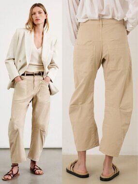 Nili Lotan Shon Pant Sandstone‎ Tan Beige Cream Barrel Cotton Twill Size 6